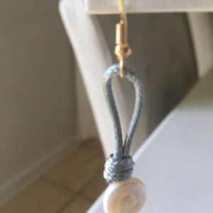 Fresh Water Pearl Rope Earrings Drop Earrings Pierced Blue